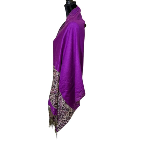 Unbranded Scarf Womens Long Rectangle Purple Floral Classic Boho Woven Fringe - Picture 5 of 12